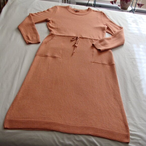 J JILL Peach Long Sleeve "PURE JILL" Drawstring SWEATER DRESS Sz SMALL - Picture 1 of 7